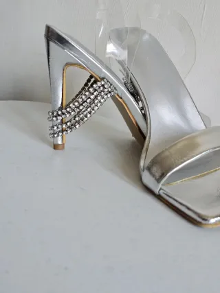 Sandali donna tacco cristalli argento 38