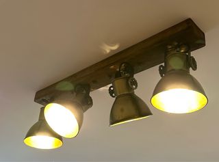 Lámpara Techo Industrial 4 Focos Cobre Madera