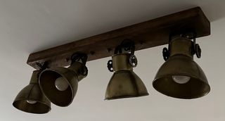 Lámpara Techo Industrial 4 Focos Cobre Madera