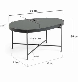 Mesa centro Kave Home Cristal y Metal Oval Negra