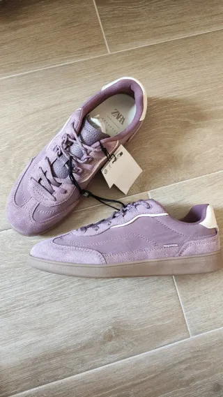 Zapatillas Zara Sneakers Talla 37 Morado Blanco