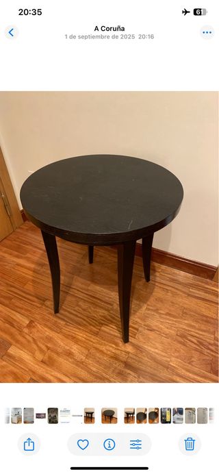 Mesita auxiliar redonda de madera. 50cm diámetro.