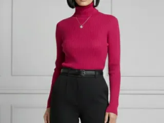 Jersey de punto acanalado fucsia vibrante