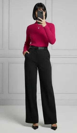 Jersey de punto acanalado fucsia vibrante