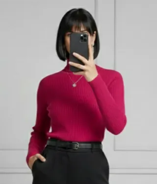 Jersey de punto acanalado fucsia vibrante