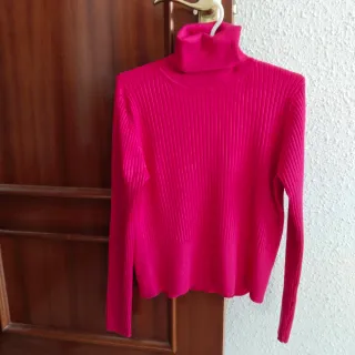 Jersey de punto acanalado fucsia vibrante
