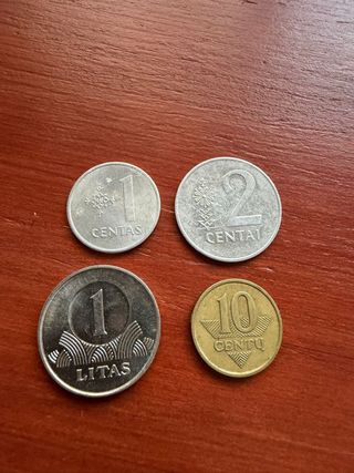 Lote 4 monedas Lituania (1, 2, 10 cent, 1 litas)