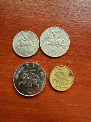 Lote 4 monedas Lituania (1, 2, 10 cent, 1 litas)