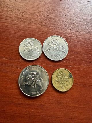 Lote 4 monedas Lituania (1, 2, 10 cent, 1 litas)
