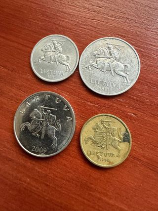 Lote 4 monedas Lituania (1, 2, 10 cent, 1 litas)