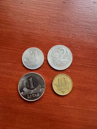 Lote 4 monedas Lituania (1, 2, 10 cent, 1 litas)