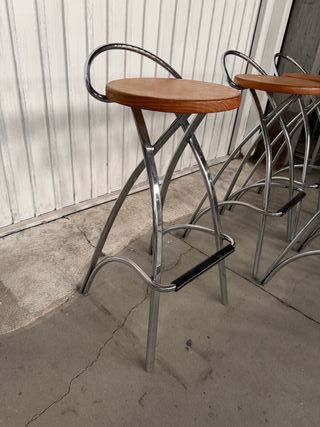 Sgabelli alti in metallo e legno vintage