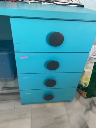 Mesa estudio azul con cajoneras