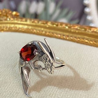 Anillo Plata Granate Natural Dragón