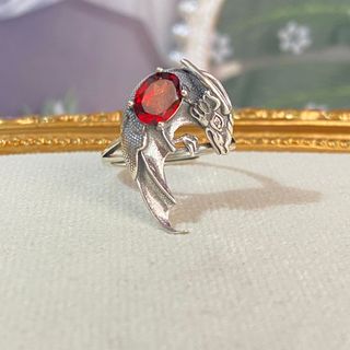 Anillo Plata Granate Natural Dragón