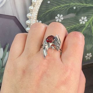 Anillo Plata Granate Natural Dragón