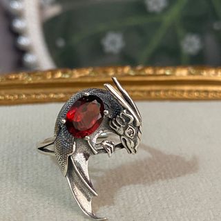 Anillo Plata Granate Natural Dragón