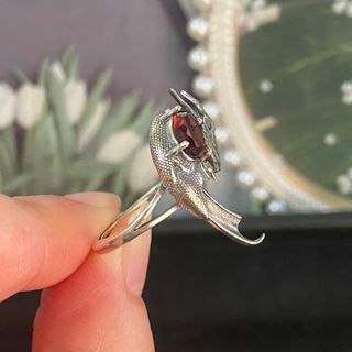 Anillo Plata Granate Natural Dragón
