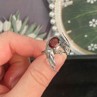 Anillo Plata Granate Natural Dragón
