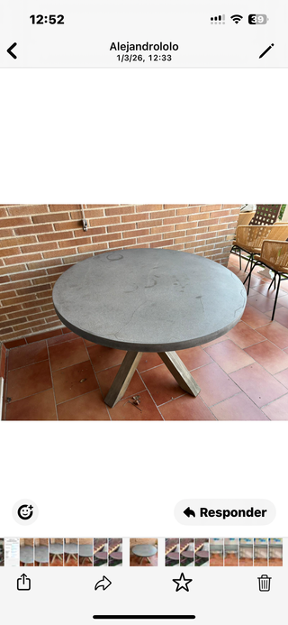 Mesa redonda piedra y madera diseño