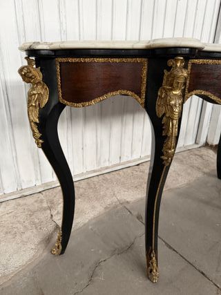 Consola Mármol y Madera con Detalles Dorados