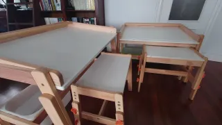 Escritorios infantiles regulables y bancos