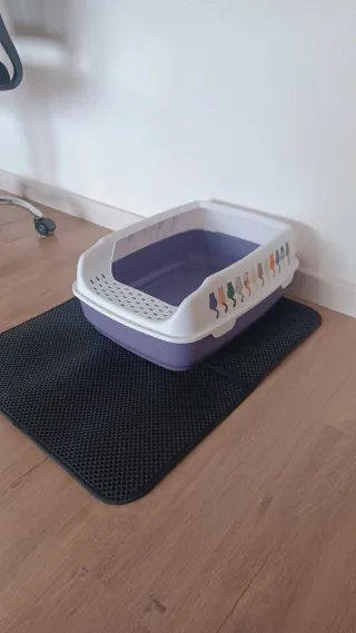 Arenero y alfombra para gato