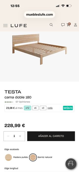 Cama Testa Lufe de madera (barniz natural)