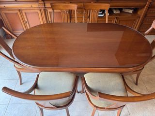 Mesa extensible comedor cristal y 6 sillas