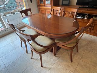 Mesa extensible comedor cristal y 6 sillas