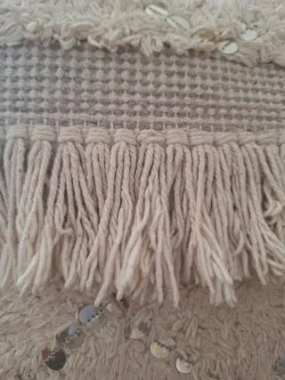 2 Cojines beige con flecos y lentejuelas