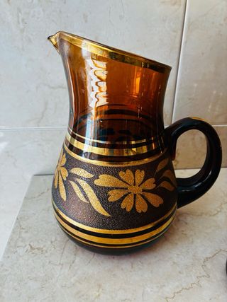Juego Jarra y 5 Vasos Vintage Dorado
