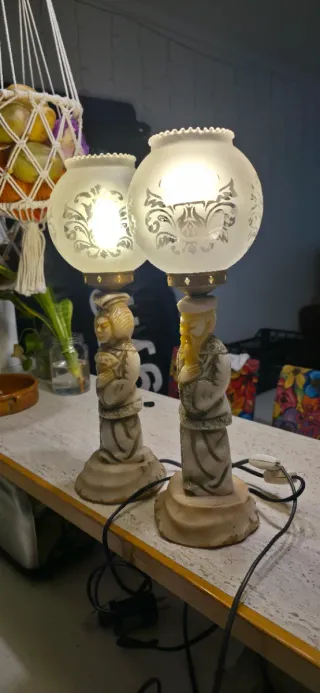 Pareja Lámparas Vintage Estilo Oriental años 70.