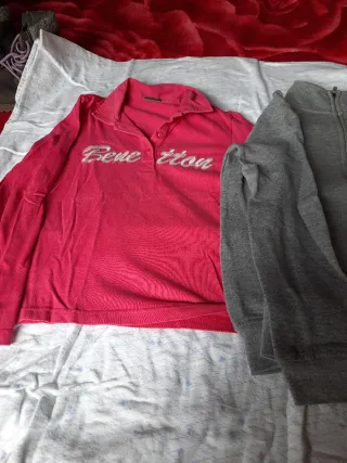 Camiseta Benetton niña rosa y sudadera gris