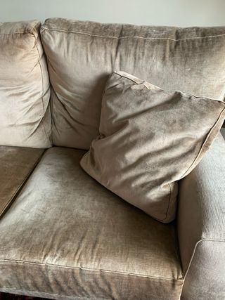 Sofá de terciopelo beige/marrón 3 plazas