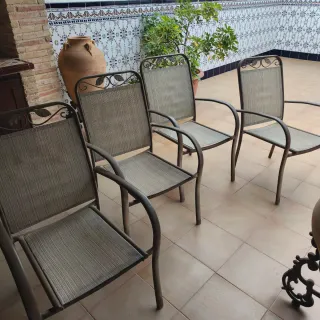 10 Sillas Jardín Metal/Mimbre Beige/Negro