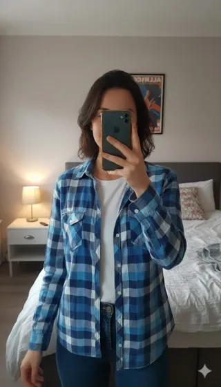 Camisa H&M cuadros azules Talla 40