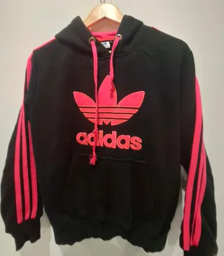 Sudadera Adidas Negra y Rosa Algodón Mujer