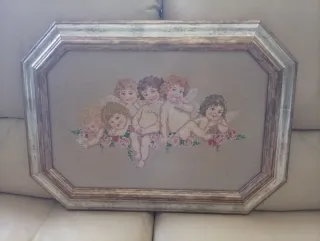 Cuadro punto de cruz jardines y Angelitos,