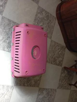 Transportín para mascotas gris y rosa