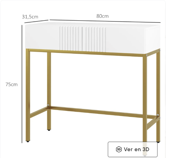 Mesa Entrada 2 Cajones Patas Acero Doradas