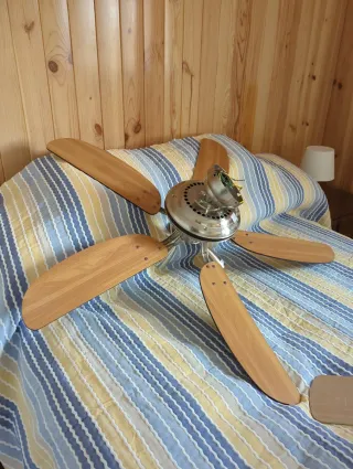 Ventilador de techo negro y plateado