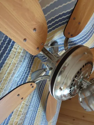 Ventilador de techo negro y plateado