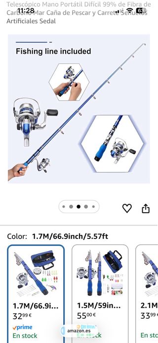 Caña de pescar telescópica y carrete