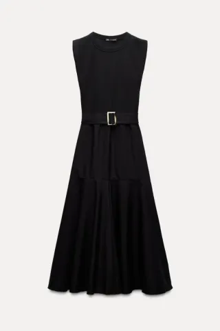 Vestido Zara negro con cinturón