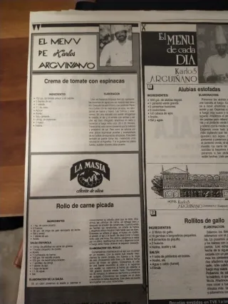 El menú de Karlos Arguiñano, recortes de periódico