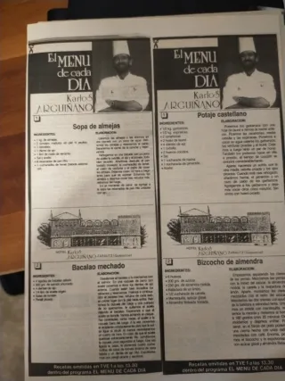El menú de Karlos Arguiñano, recortes de periódico