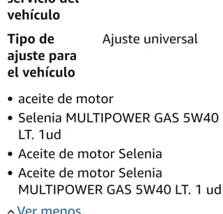 Aceite Selenia Multiprover Gas 5W-40 GLP