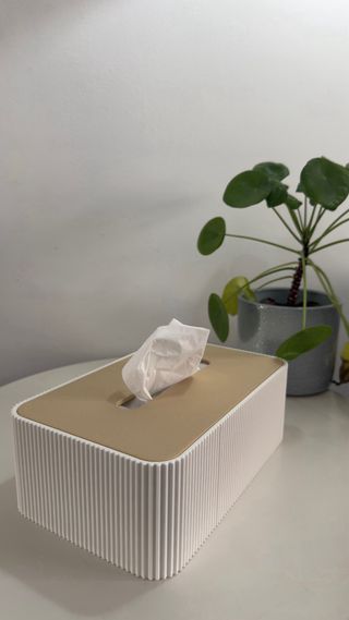 Capa para caixa de lenços dourada e branca