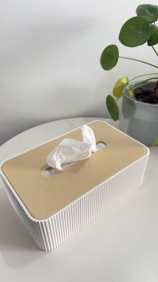 Capa para caixa de lenços dourada e branca